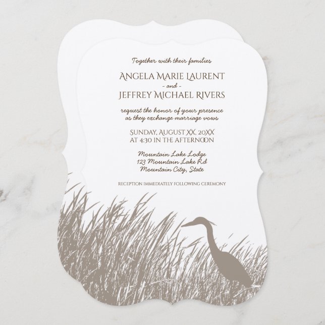 Convite Excelente Blue Heron, silhueta russa casamento (Frente/Verso)