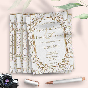 Convite Excelente Branco, Dourada Gatsby Art 1920