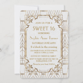 Convite Excelente branco Gatsby Art Deco Sweet 16 Invite