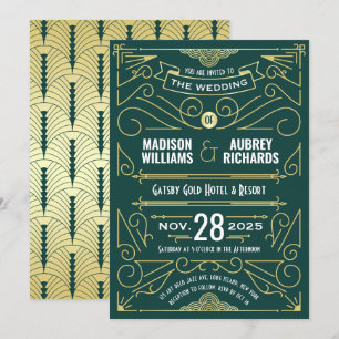 Convite Excelente de Casamento de Art Deco Gatsby Elegante