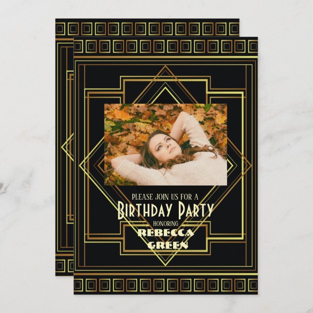 Convite Excelente de safra preto e Dourado Gatsby festa de (Frente/Verso)