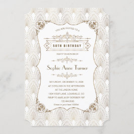 Convite Excelente Dourado Fleur-de-lis Gatsby 20s 50º Aniv