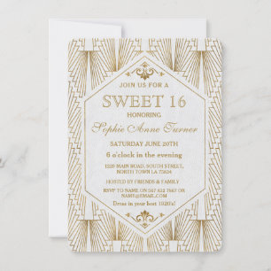 Convite Excelente Gatsby Art Deco Dourado White Sweet 16 I