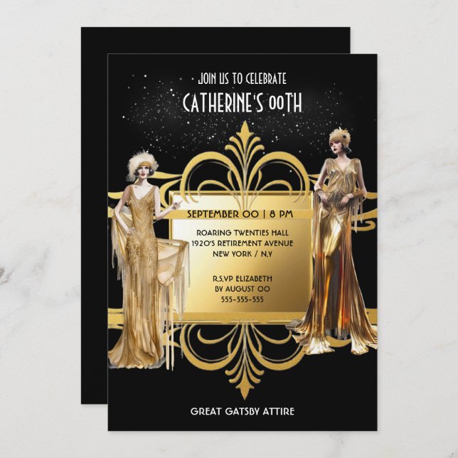 Convite excelente Gatsby Flapper, de 1920 (Frente/Verso)