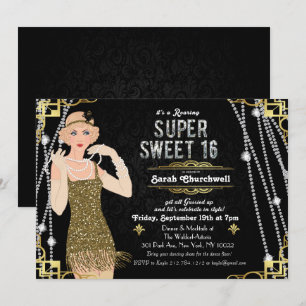 Convite Excelente Gatsby Flapper Sweet 16 Aniversário Con