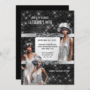 Convite Excelente Gatsby glam Meninas Flaper preto-pratead