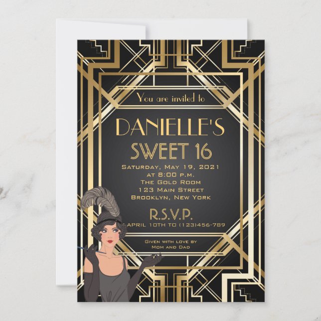 Convite Excelente Gatsby Inspirou Art Deco Sweet 16 Convit (Frente)
