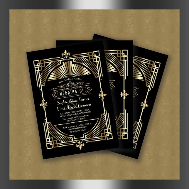Convite Excelente Negro Dourado de luxo Gatsby Roaring 20s (Criador carregado)