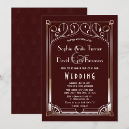 Convite Excelente Real Burgundy Gatsby Dourado Art Deco Ca