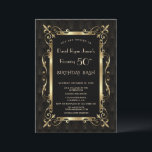 Convite Excelente Real Gatsby Roaring 50th Birthday Bash<br><div class="desc">QUALQUER IDADE! Design único com estilo de deco artístico antigo,  uma velha Hollywood de 1920,  com folha de ouro falso Fleur-de-lis,  sobre um fundo padrão de Deco Arte Negra-Ouro. Use a ferramenta Personalizar para adicionar suas informações. Para mais,  visite,  por favor,  minha Coleção Real de Arte Dourada.</div>