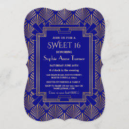 Convite Excelente Real Marinho Azul Dourada Gatsby Art Dec