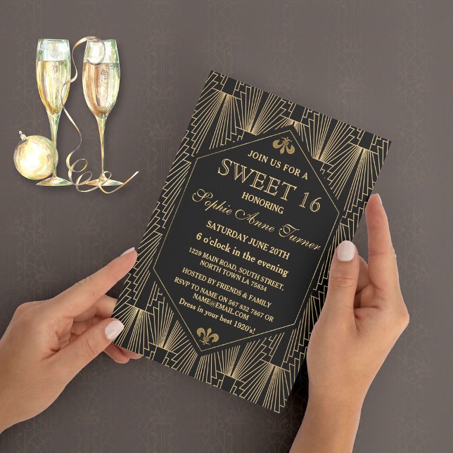 Convite Excelente Roaring 20s Gatsby Art Deco Sweet 16 Par (Criador carregado)