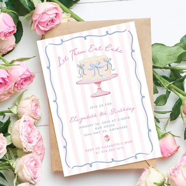 Convite Excêntrico Desenho à Mão Que Comam Bolo Aniversári (Quirky Hand Drawn Let Them Eat Cake Birthday Invitation)