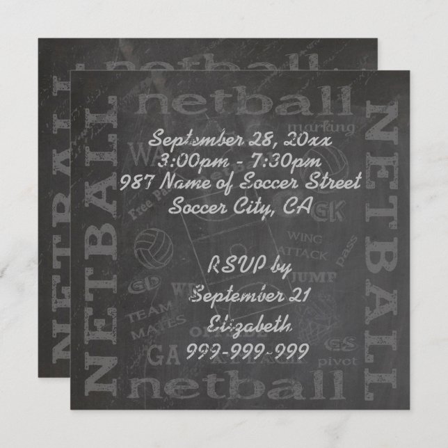 Convite exclusivo para netball de 5,25" x 5,25" (Frente/Verso)