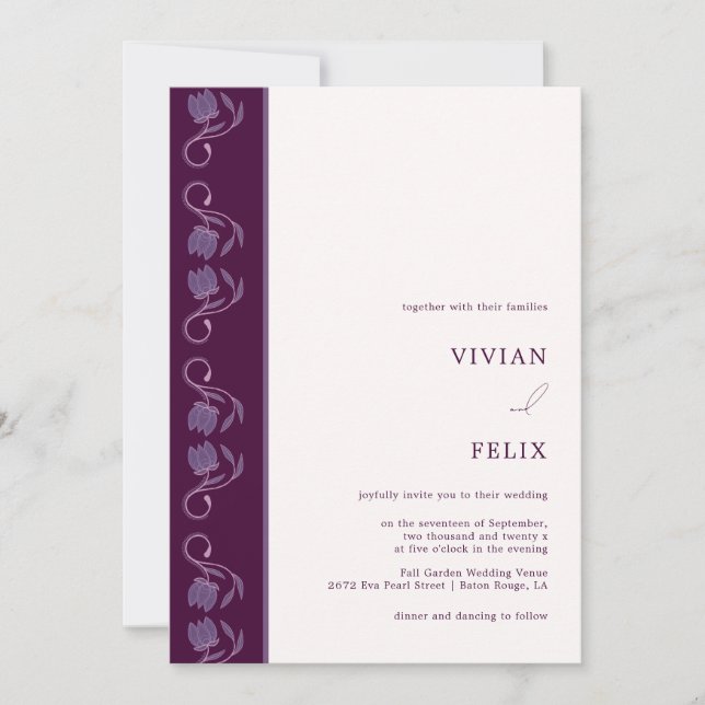 Convite Exemplo de Casamento Floral de Linha de Cor de Pai (Frente)
