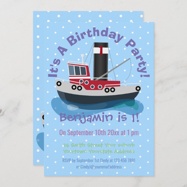 Convite Exemplo de desenho animado de embarcações de arras (Frente/Verso)