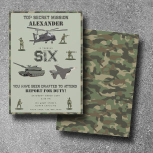 Convite Exército Militar Camuflagem Verde Camo Aniversário