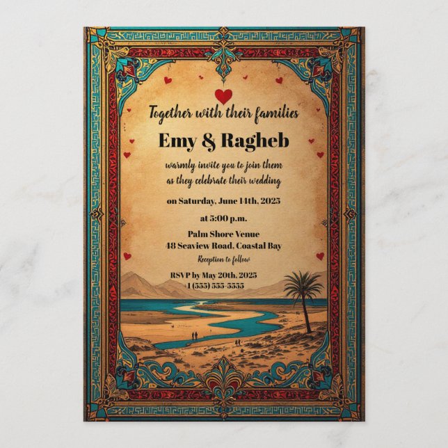 Convite Exotic Desert Oasis Wedding Invitation  (Frente)