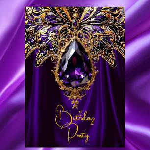 Convite Exótico Aniversário Riqueza Roxo Dourado Jóia Borb