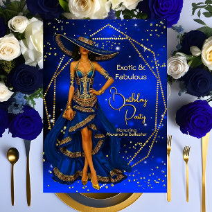 Convite Exótico Fabuloso Azul Dourado Aniversário Festa Es