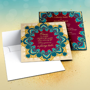 Convite Exótico Romântico Mandala Dourado Burgundy Verde T