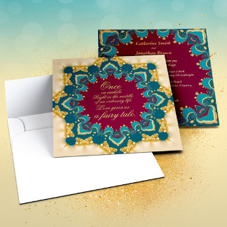 Convite Exótico Romântico Mandala Dourado Burgundy Verde T