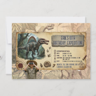 Convite Expedição de Dinossauro Spinosaurus de Aniversário