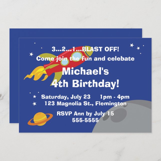 Convite Explorador de espaço (Frente/Verso)