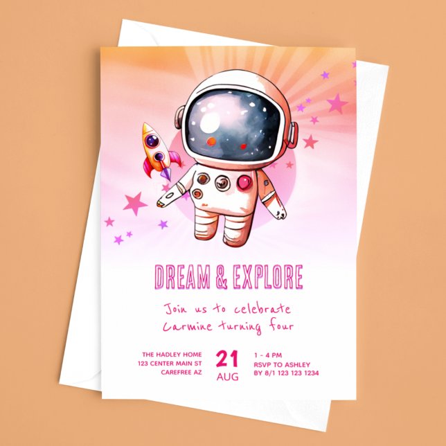 Convite Explore Espaço Sideral Fofo Aniversário de 4 anos (Criador carregado)
