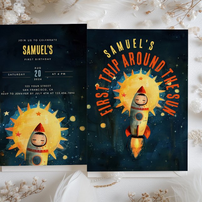 Convite Explosão de Primeiro Aniversário Cósmico: Festa de (Criador carregado)