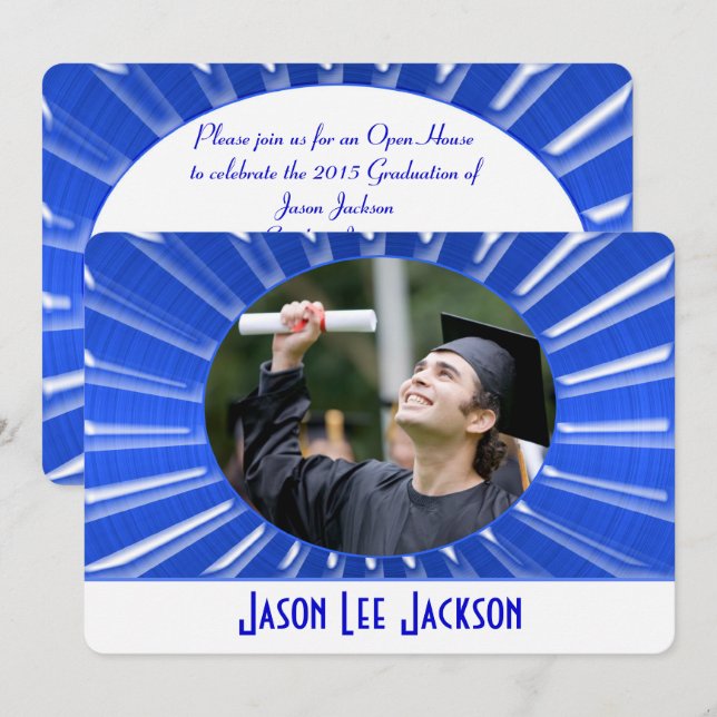 Convite Explosão solar metálica azul (Frente/Verso)