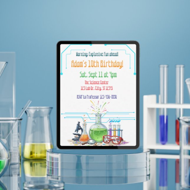 Convite Explosive Fun Science Lab Birthday (Criador carregado)