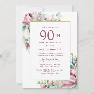 Convite Exquisita Rosa Floral de 90 Anos de Nascimento