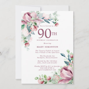 Convite Exquisita Rosa Floral de 90 Anos de Nascimento