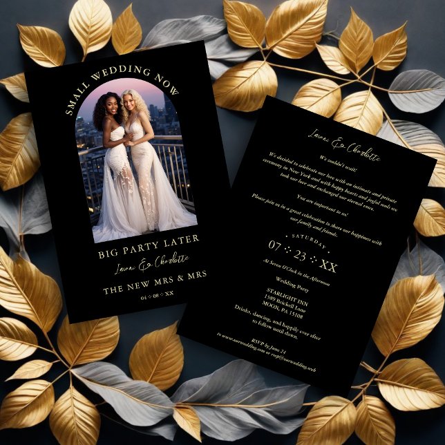 Convite Exquisite Arch Photo Frame in Black Eloped  (Exquisite Arch Photo Frame in Black Eloped Invitations Cards.)