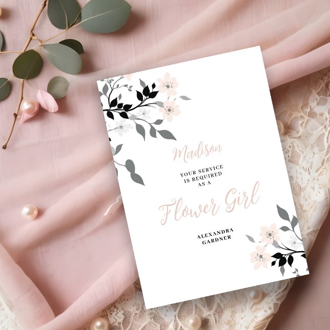 Convite Exquisite Chic Floral Bunch Wedding Flower Girl ( Exquisite Sophisticated Floral Bunch Wedding Flower Girl Proposal Card.)