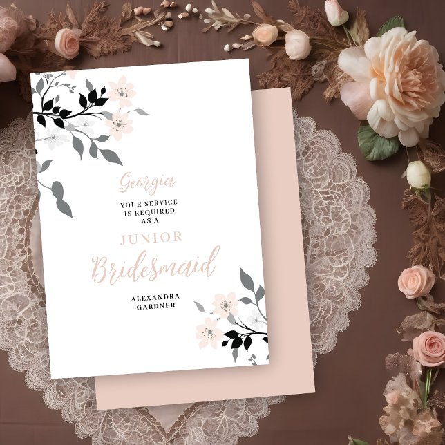 Convite Exquisite Chic Floral Bunch Wedding Jr Bridesmaid ( Exquisite Sophisticated Floral Bunch Wedding Junior Bridesmaid Proposal Card.)