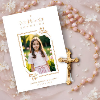 Convite Exquisite Gold Floral Botanical Frame Communion