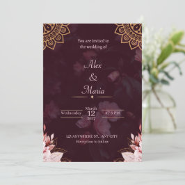 Convite Exquisite Gold Mandala & Moody Floral Wedding Invi