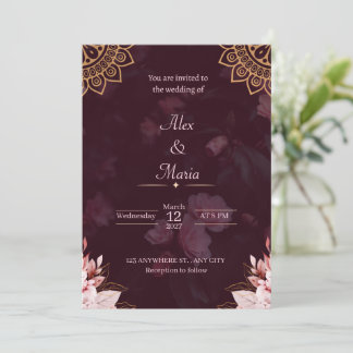 Convite Exquisite Gold Mandala & Moody Floral Wedding Invi