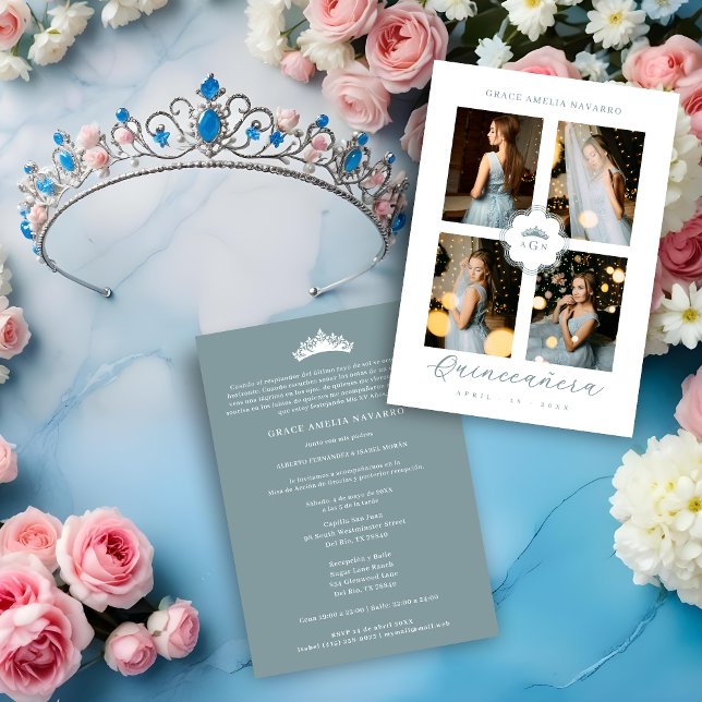 Convite Exquisite Intricate Ornate Floral Princess Tiara (Exquisite Intricate Ornate Floral Princess Tiara Quinceañera Invitations Cards in Spanish.)