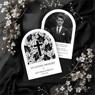 Convite Exquisite Minimalist Black White Botanical Funeral
