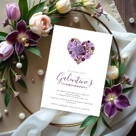Convite Exquisite Purple Floral Heart Galentine's Day
