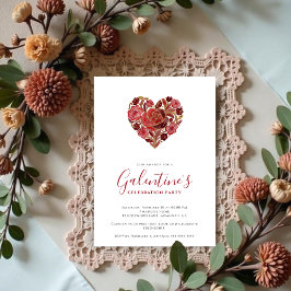 Convite Exquisite Red Floral Heart Galentine's Day Party 