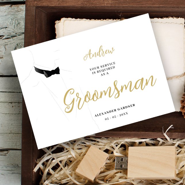 Convite Exquisite Sophisticated Gentleman Groosman Wedding (Exquisite Sophisticated Gentleman Groosman Wedding Proposal Card in Black and Faux Gold. )