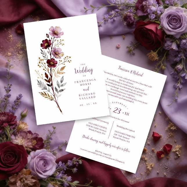 Convite Exquisite Stylish Spring Botanical Purple Tones  (Stylish Spring Botanical Purple-Toned Exquisite Branches Wedding Card Design.)