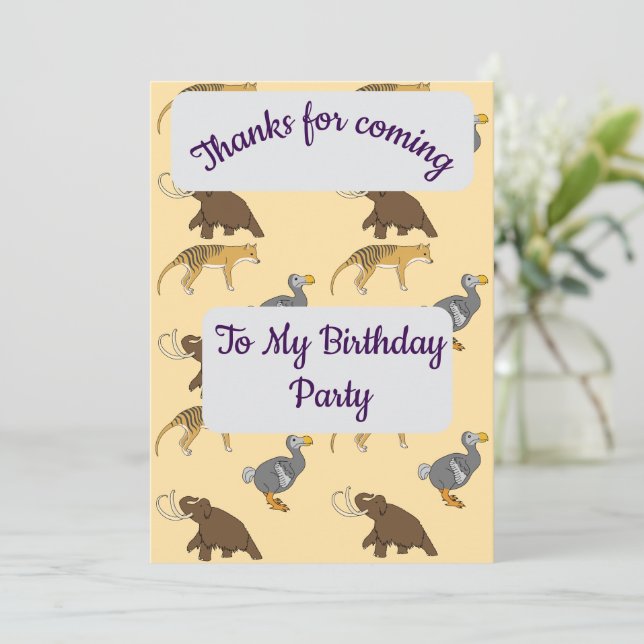 Convite Extinct Animals Thank you Card (Em pé/Frente)