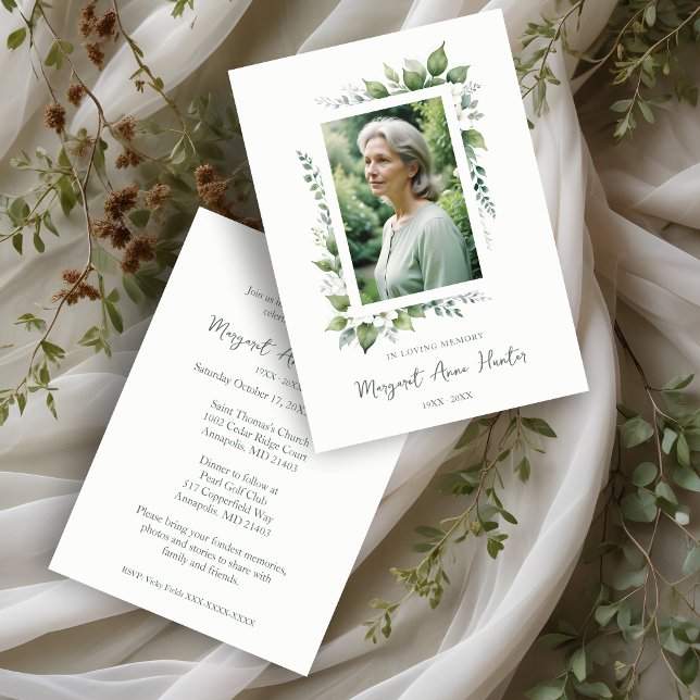 Convite Exuberant Flower & Foliage Frame Funeral Photo (Exuberant Flower & Foliage Frame Funeral Photo Invitation Card.)