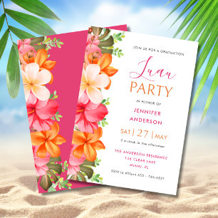 Convite Exuberante Floral Tropical Formatura Luau Rosa
