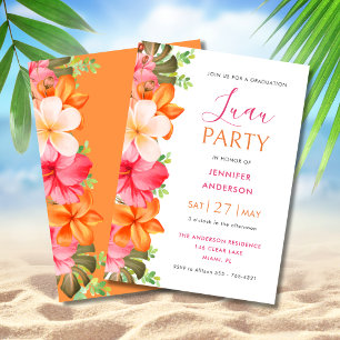 Convite Exuberante Luau de Graduação Floral Tropical